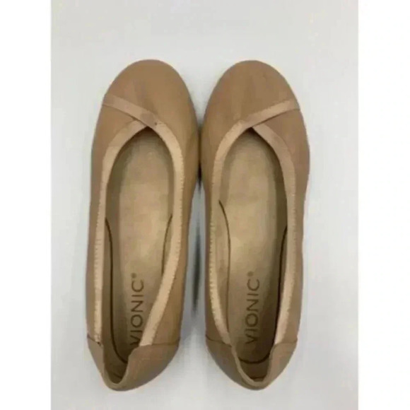 Vionic Caroll Womens 6 Ballet Flats Tan Leather Slip On Comfort Shoes - Picture 5 of 8